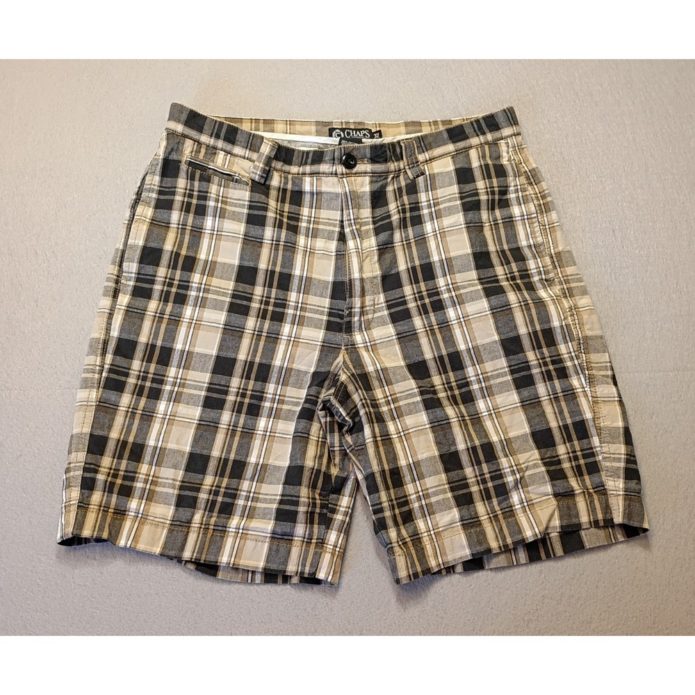 Chaps Men Shorts Sz 32 (Actual 33)‎ Brown Black Plaid Summer Pockets Golf